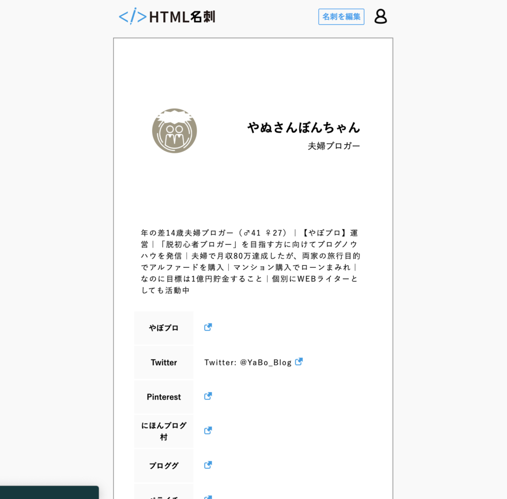 HTLM名刺の例