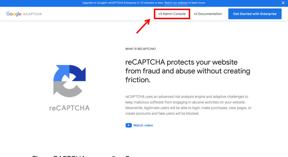 Google reCAPTCHAのトップページ