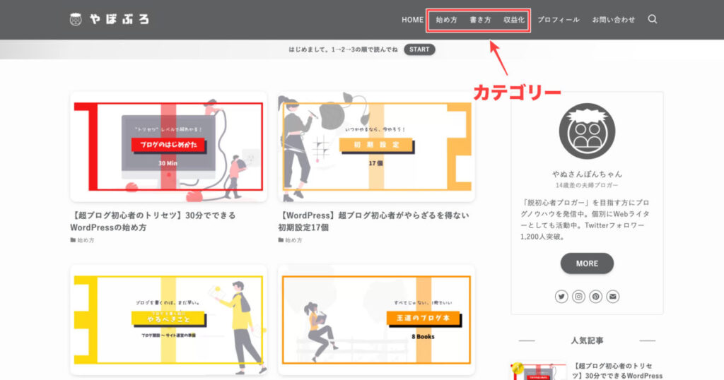 カテゴリーの表示例