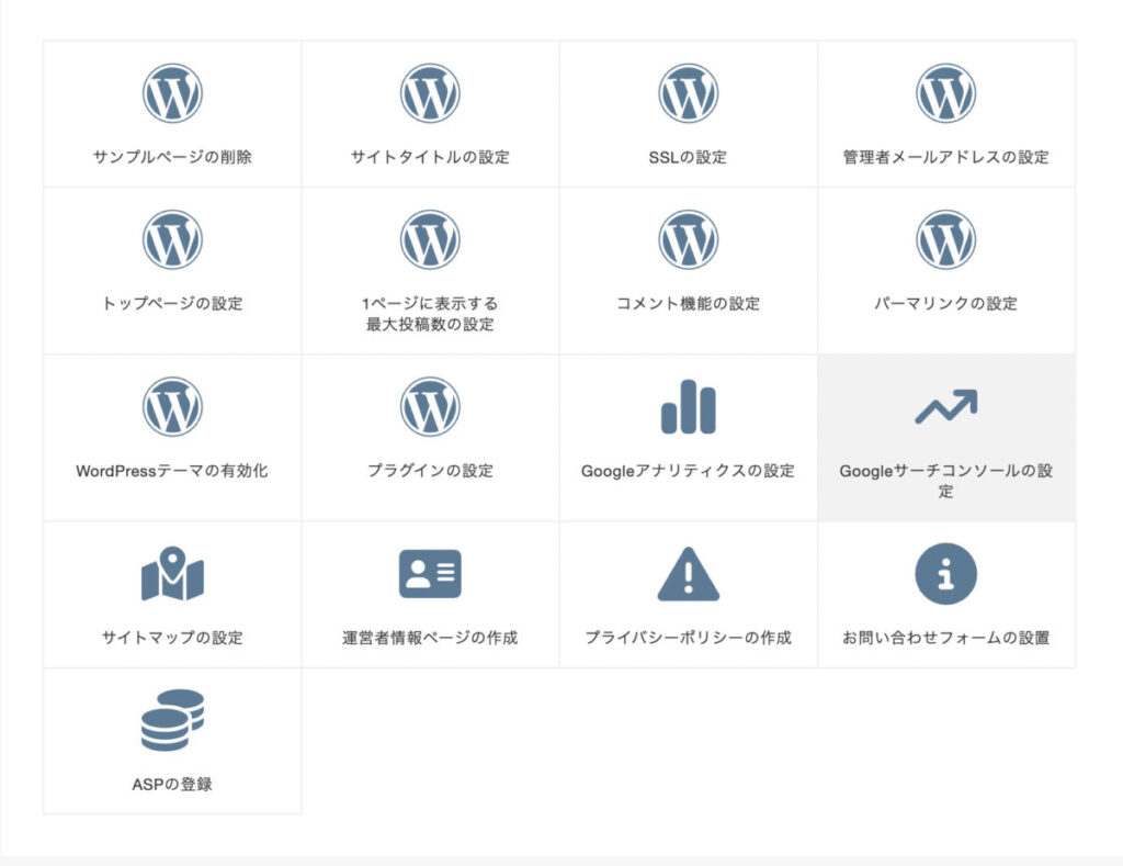 WordPress初期設定の一覧