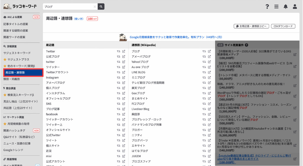 周辺語・連想語の調査